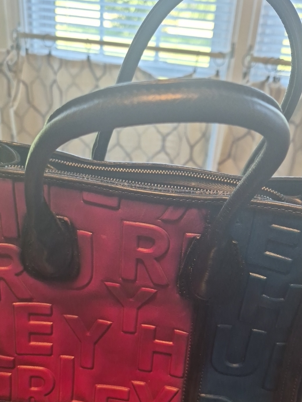 Colorblock Embossed Leather Tote - Multicolor - Picture 12 of 14